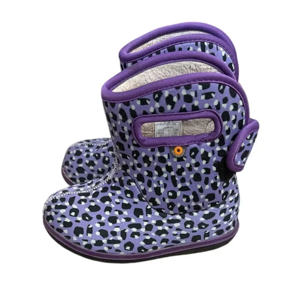Bogs Kids' Classic Leopard waterproof boots in purple multi toddler size 7